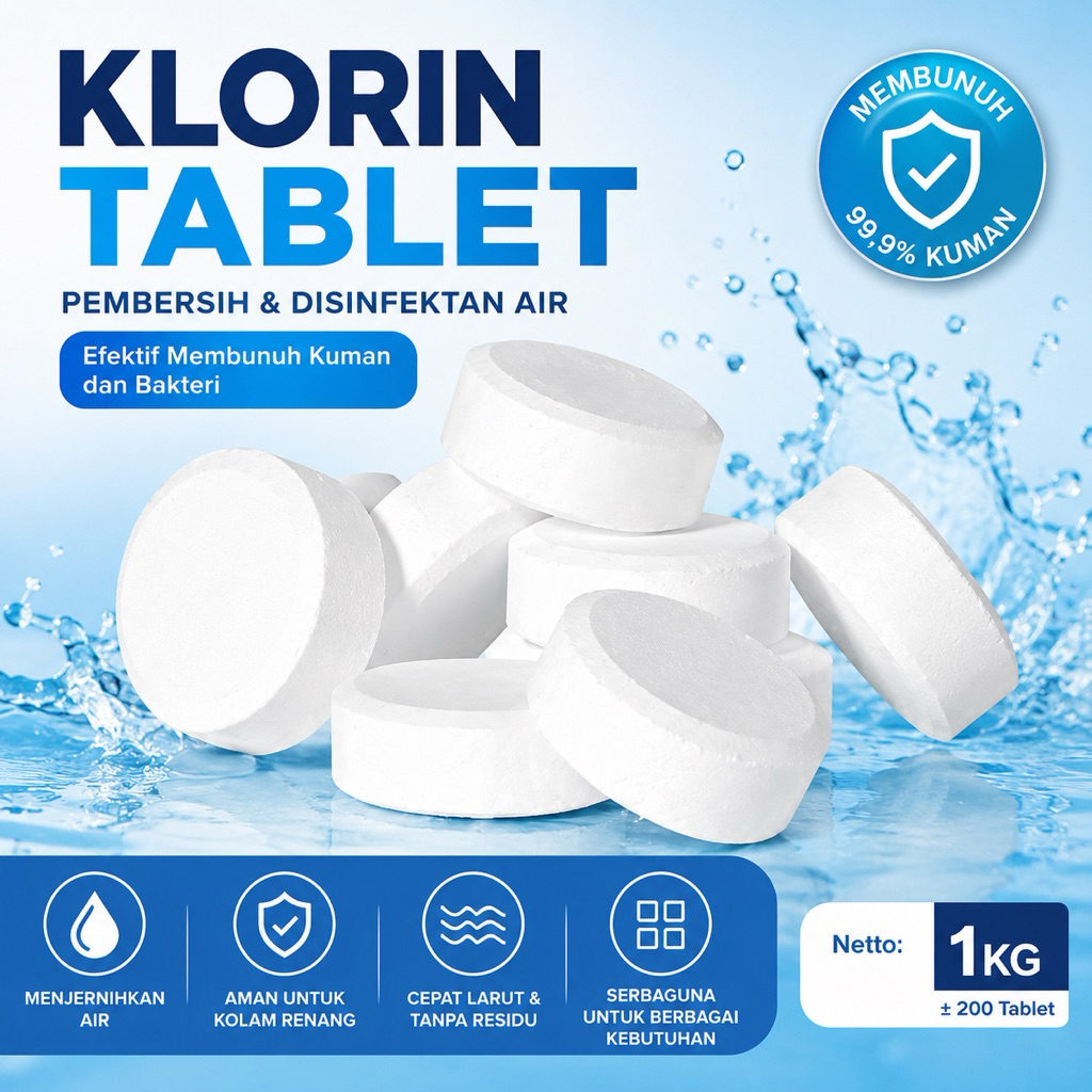 Klorin Tablet 1Kg Penjernih Air Disinfektan Pembunuh Bakteri