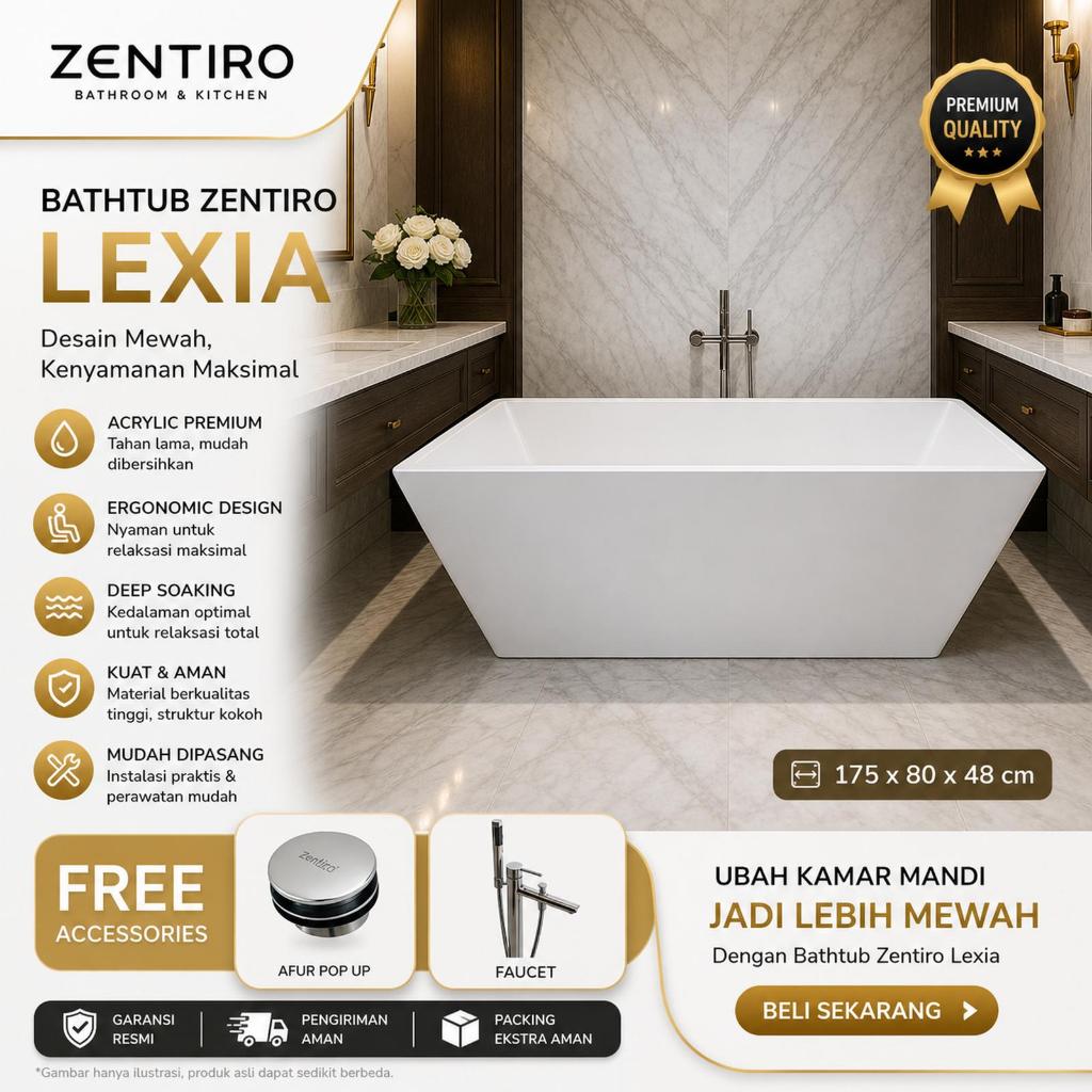 Bathtub Marble/Acrylic Seri LEXIA 175cm Free Standing Polos