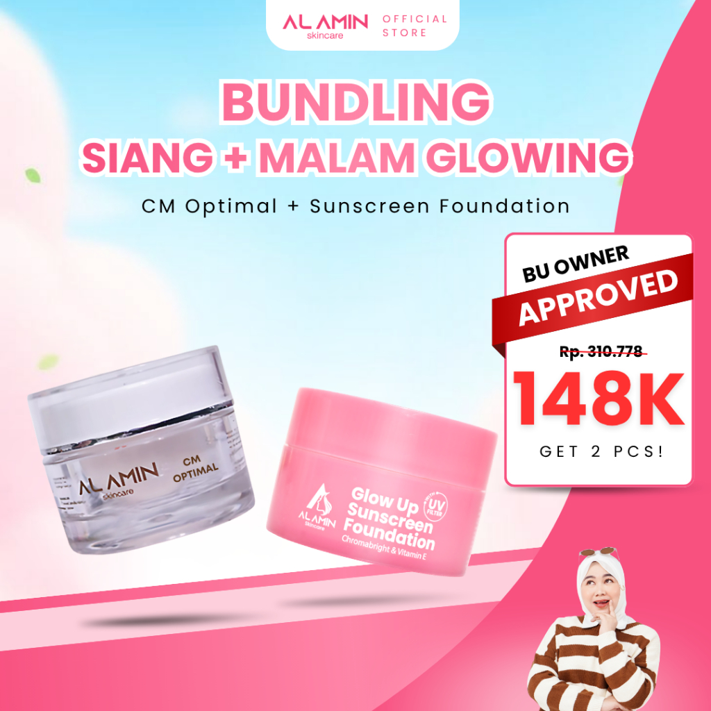 Bundling Night Cream Glowing + Sunscreen Glowing Perawatan Wajah Alamin Skincare