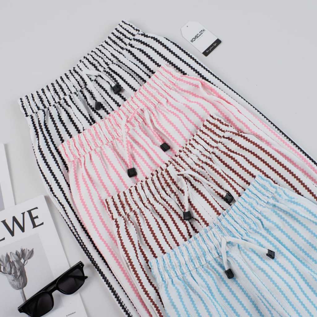 Daily Pants - Stripe Pants Korean - Celana Panjang Wanita Baggy Kantor Kuliah Motif Garis Kulot Pins