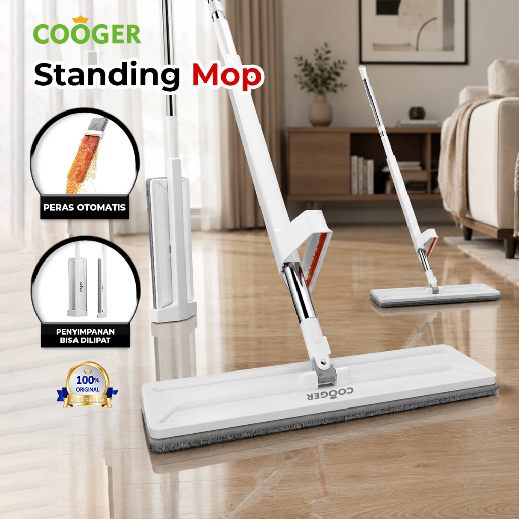 COOGER Alat Pel Lantai Hand-Free Standing Mop Praktis Kain Microfiber Pel Kering Pel Basah