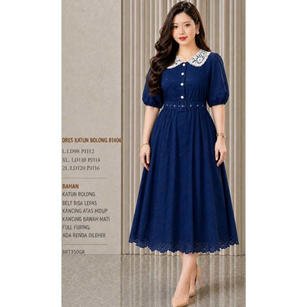DRESS WANITA DEWASA 81406 BAHAN KATUN BOLONG TERSEDIA UKURAN STANDAR DAN JUMBO