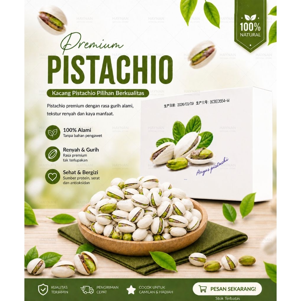 GROSIR KACANG PISTACHIO PANGGANG KACANG FUSTUK ROASTED PISTACHIO RENYAH 10KG EXP 2027