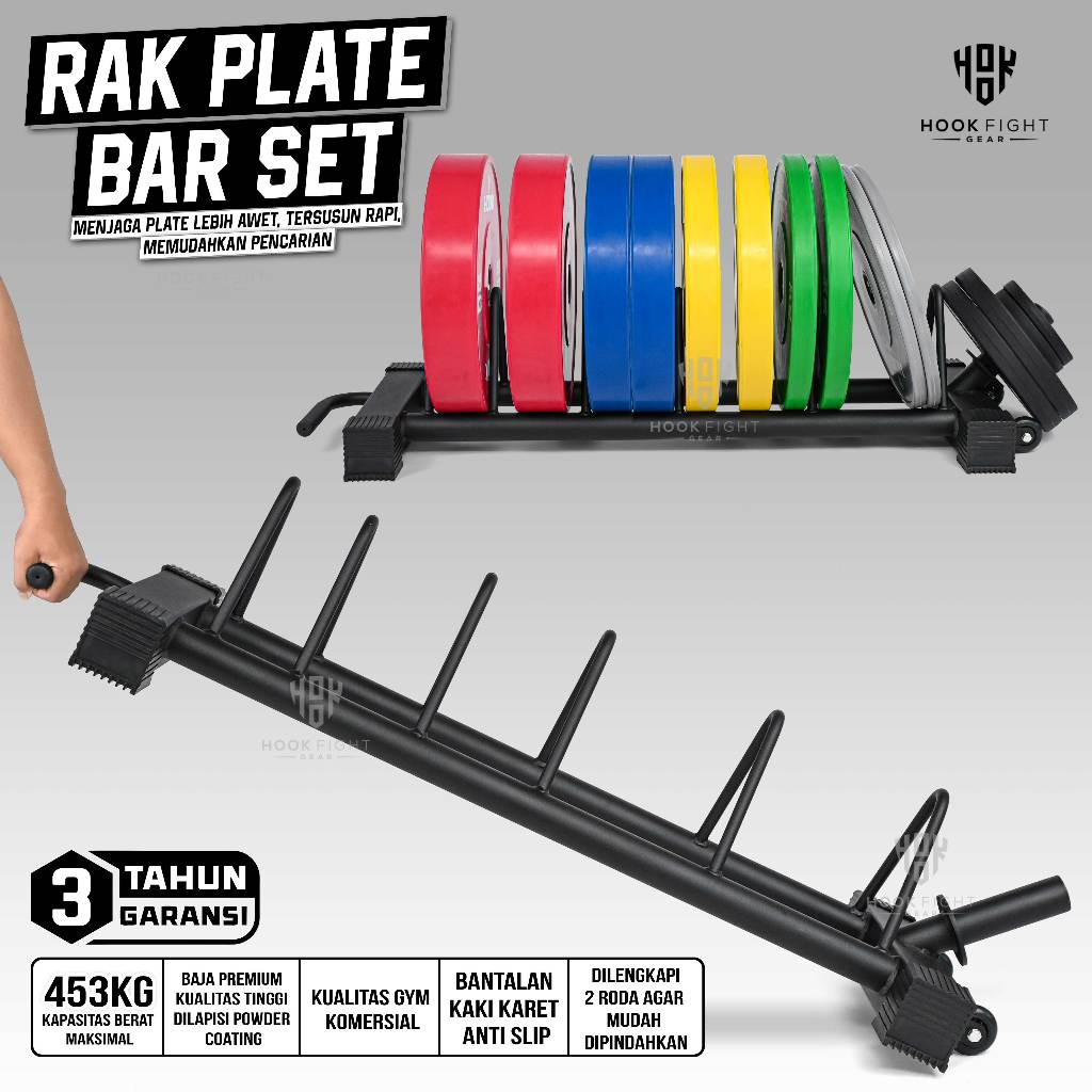Rak Plate Bar Set Hook Rak Besi Alat Fitness Gym Piringan Barbel Rak Besi Plate Barbell Home Gym