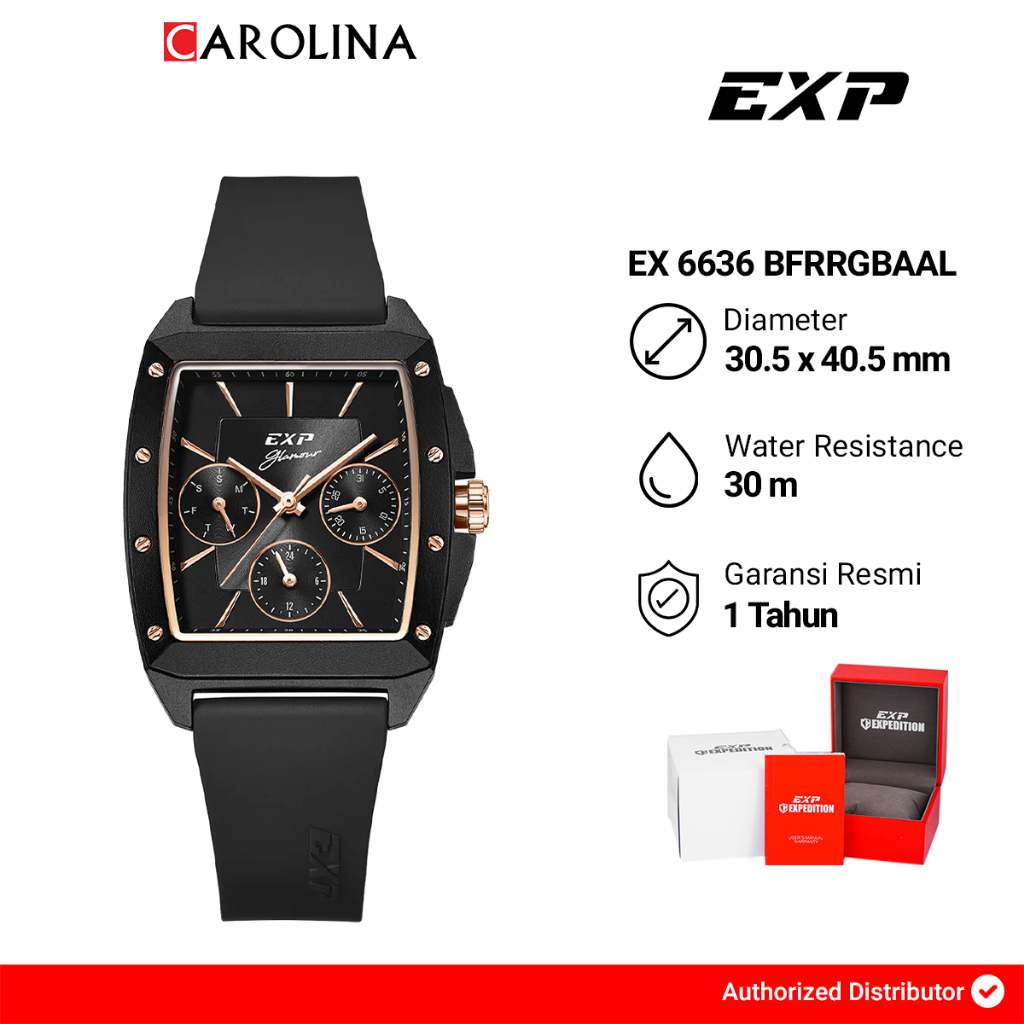 Jam Tangan Wanita Expedition Exp Glamour EX 6636 BFRRGBAAL Black Dial Black Rubber Strap