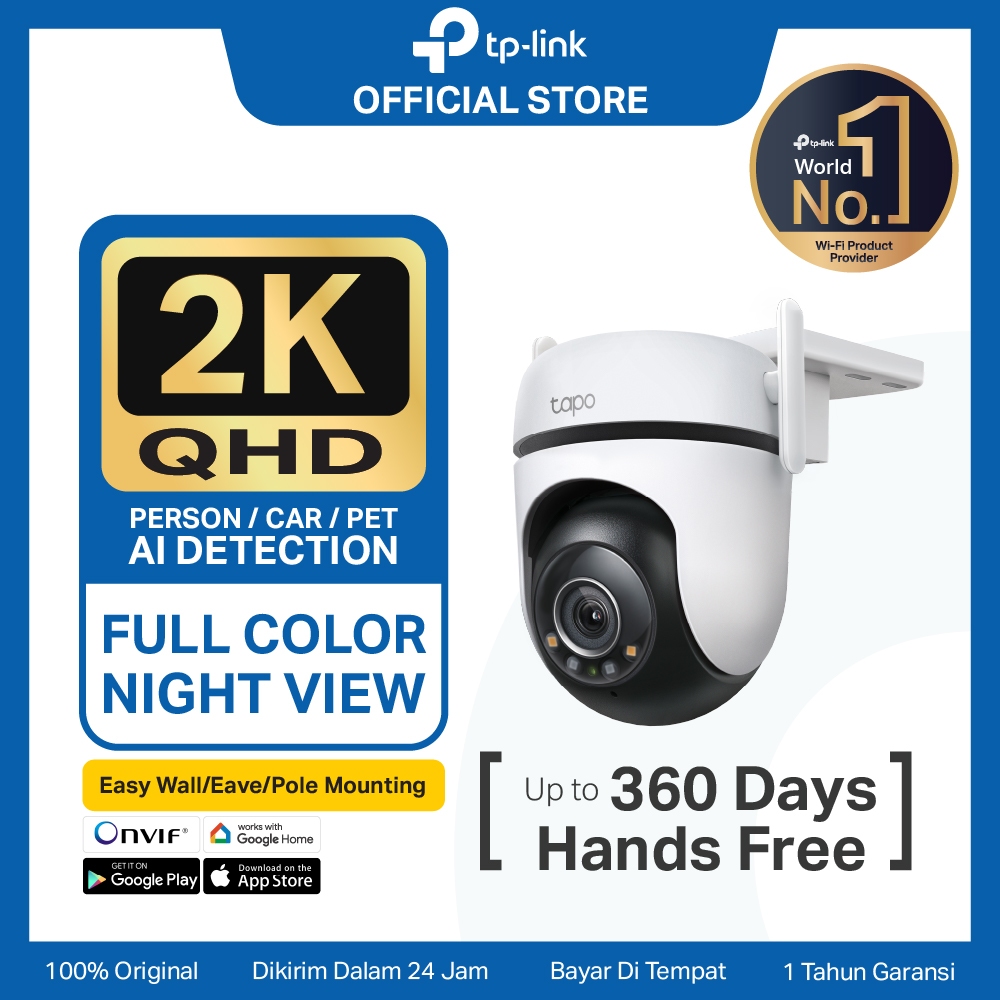 TP-Link | Tapo TC42 | 2K QHD Kamera CCTV Outdoor |  Pencahayaan Dalam Gelap | Tahan Segala cuaca den