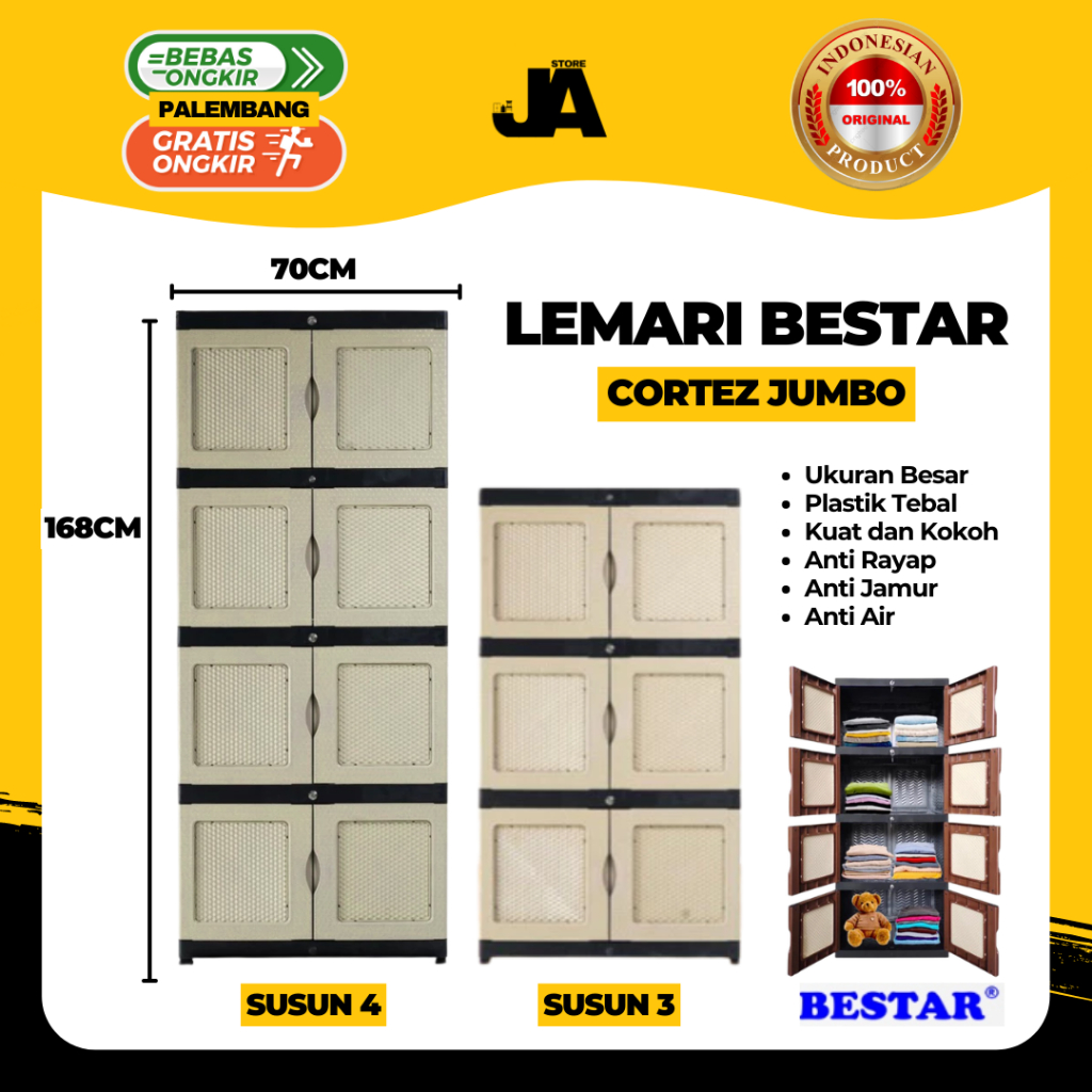 Lemari Baju Pakaian Plastik BESTOP CORTEZ JUMBO Besar 3 / 4 Susun Modern Minimalis Termurah Palemban