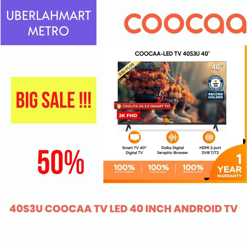 COOCAA 40S3U TV LED 40 INCH SMART TV