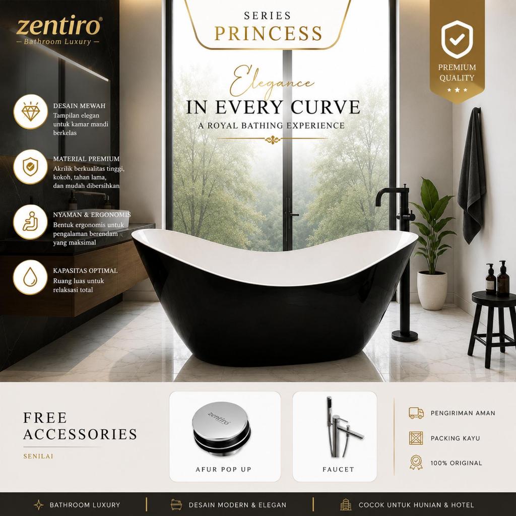 Bathtub Marble/Acrylic Seri Princess 140cm FREE STANDING Polos