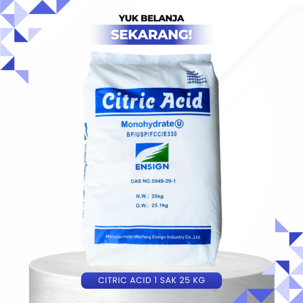 CITRIC ACID 1 SAK BERAT 25 KG - Food Grade, Citrun, Asam Sitrat Dan Pembuatan Manisan.