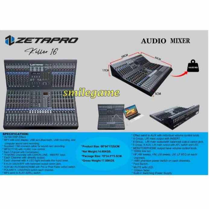 mixer killer 16 ch zetapro original produk ,mixer audio 16ch