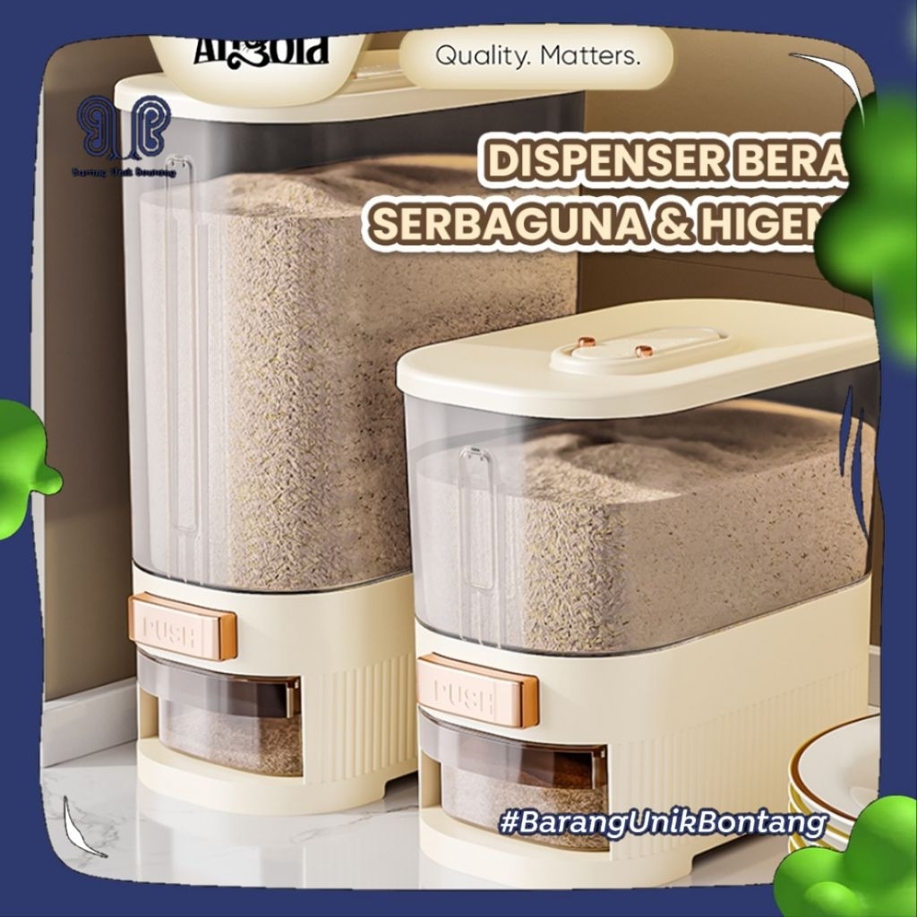 Angola Dispenser Beras Otomatis Estetik - Wadah Penyimpanan Beras Anti Kutu & Serangga (5kg & 10kg)