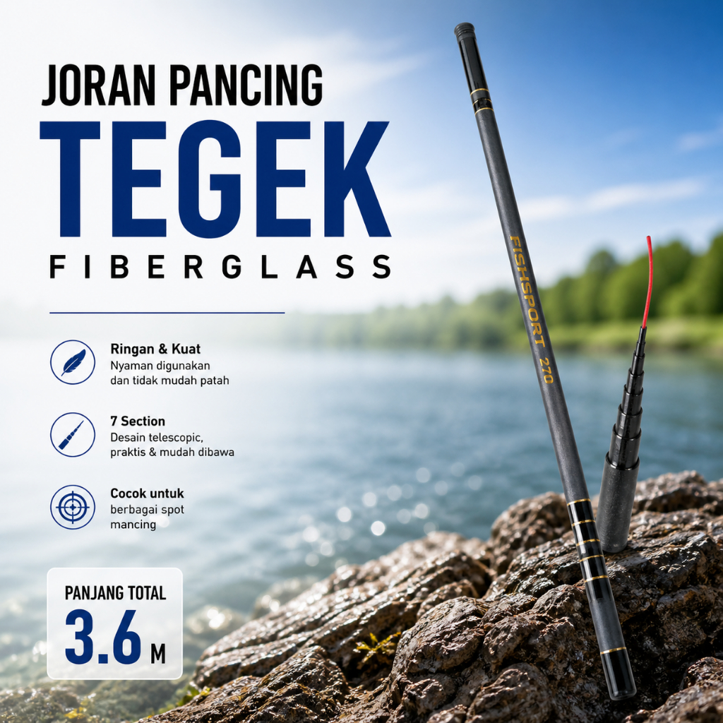 Joran Pancing Tegek Carbon Fiber Fishing Rod 2.7 3.6 Meter