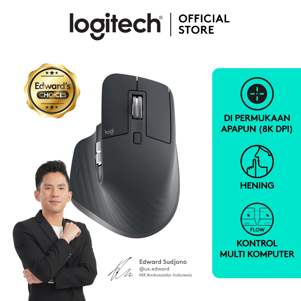 Logitech MX Master 3S BLUETOOTH EDITION - Mouse Performa Wireless dengan Pengguliran sangat Cepat, E