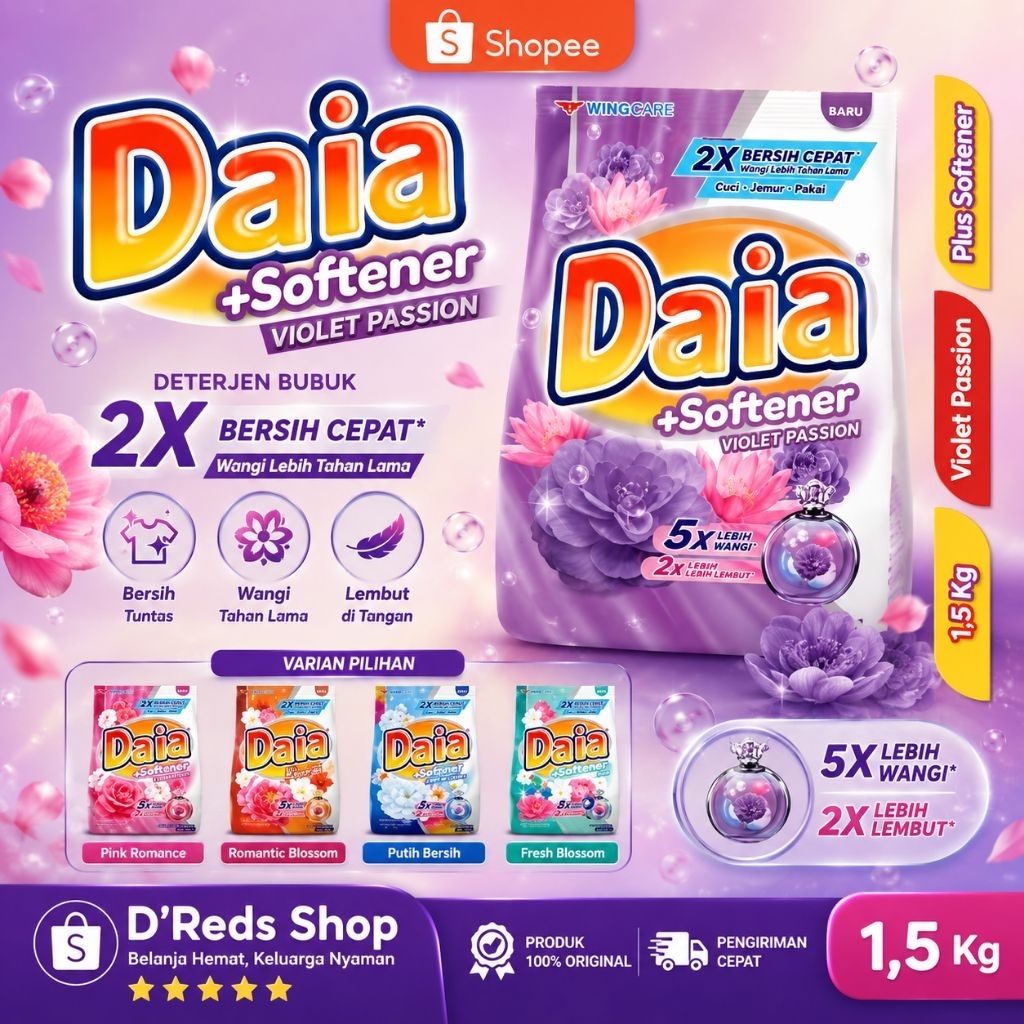 Deterjen Bubuk 1,5Kg Rinso/SoKlin Softergent/Daia