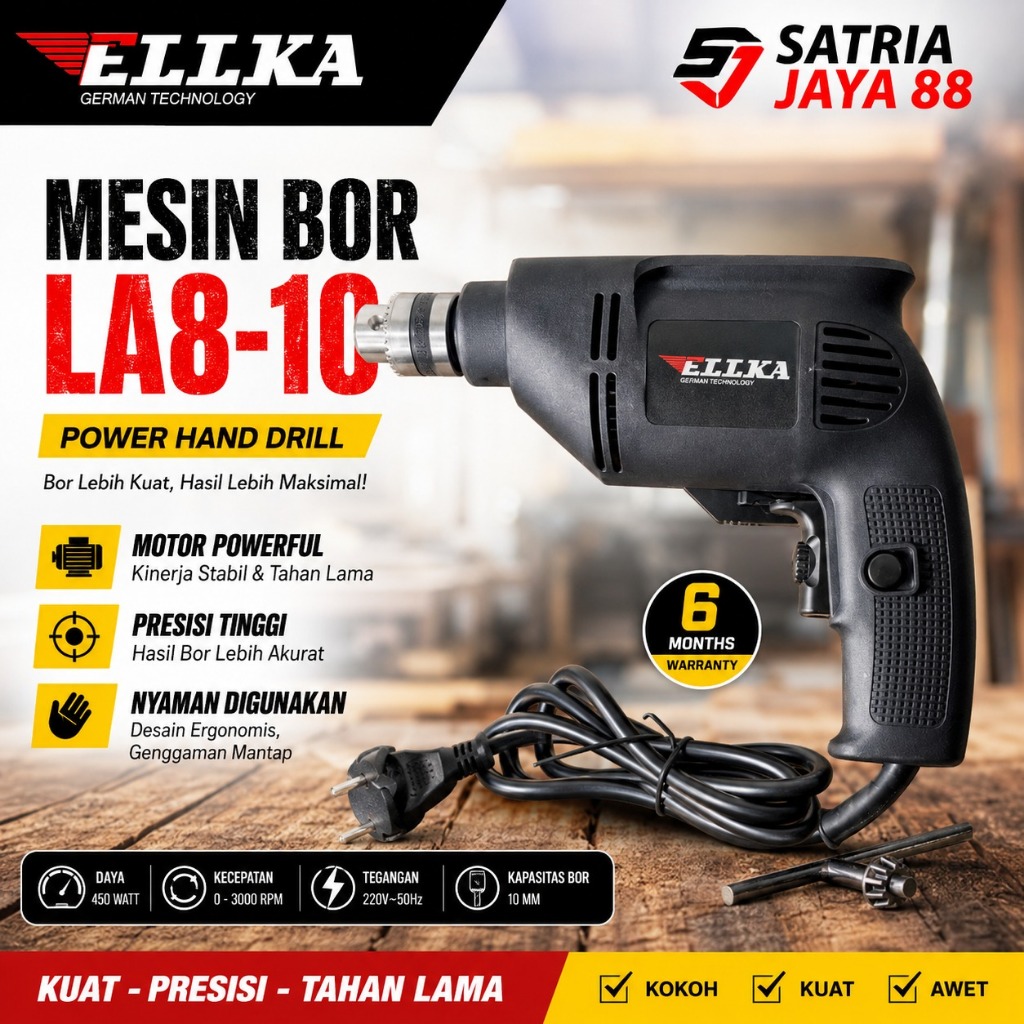 ELLKA MESIN BOR LISTRIK KUSUKA BY FUJIYAMA 10 MM ELECTRIC DRILL-MESIN BOR BETON -MESIN BOR KAYU LIST