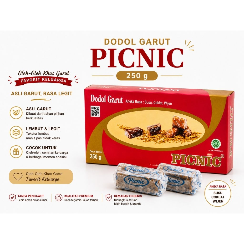 Dodol Garut Picnic 250g Asli Original | Dodol Garut Legit Lembut Aneka Rasa Susu Coklat Wijen Oleh O