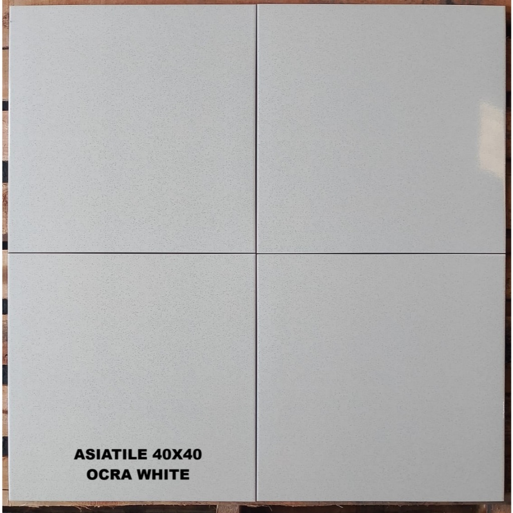 KERAMIK LANTAI GLOSSY 40X40 ASIA TILE OCRA WHITE KW B KERAMIK KILAP MOTIF BINTIK PUTIH KERAMIK KILAP