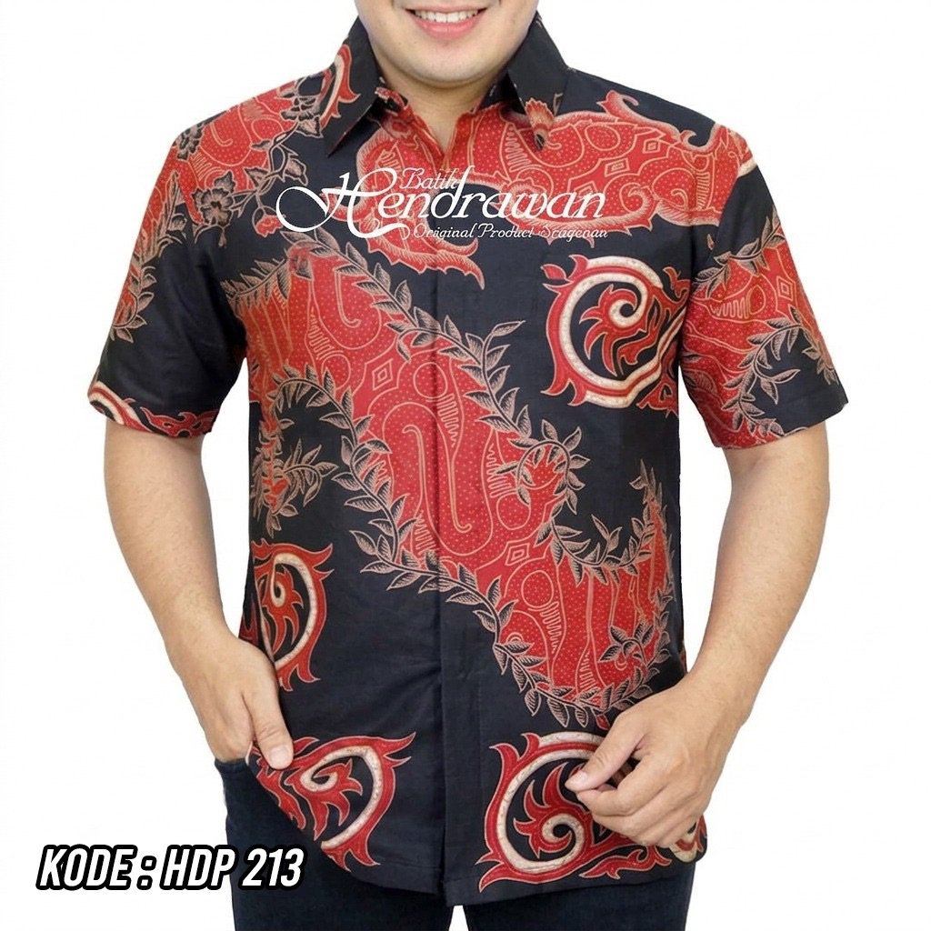 Batik Hendrawan Kemeja Batik Pria Solo Modern Lengan Pendek Lapis Furing Bahan Katun Premium HDP 213