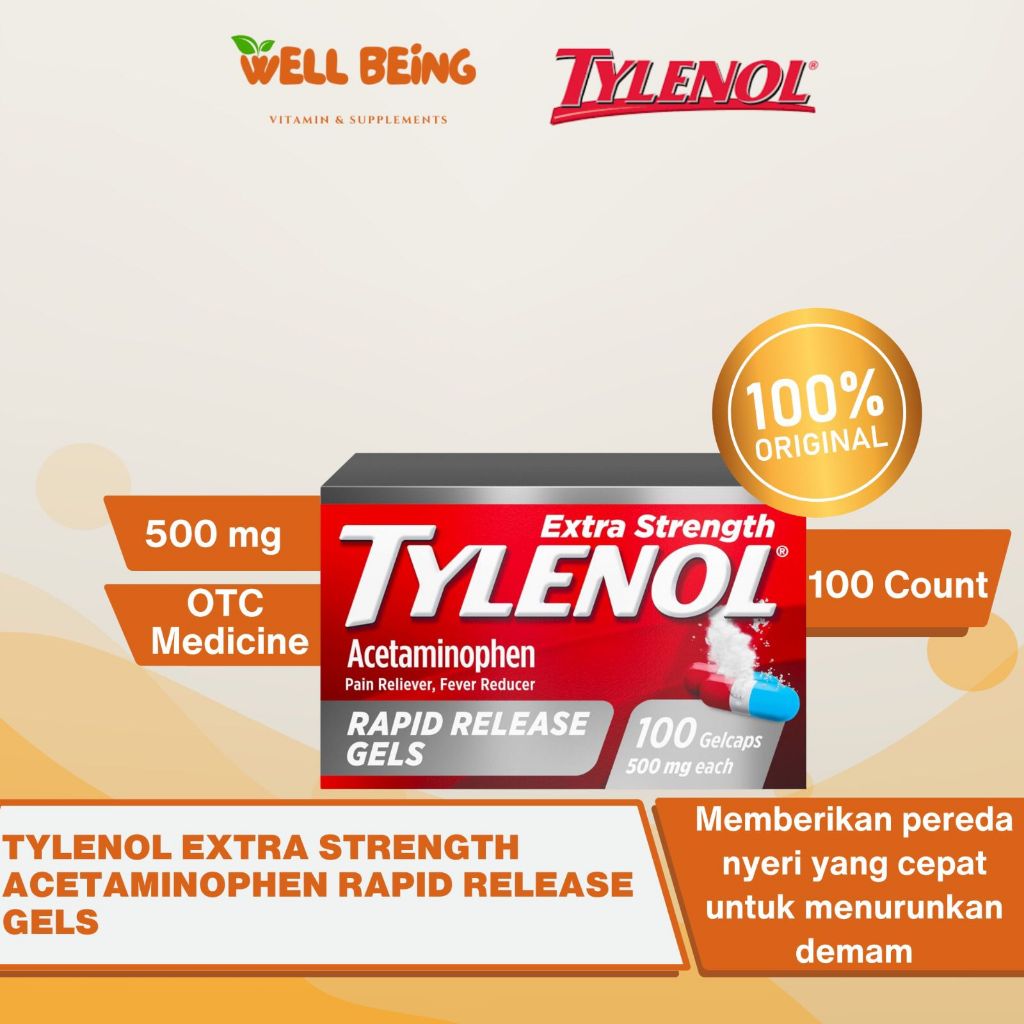 Tylenol Extra Strength Rapid Release Gels 500 mg 100 Count | Membantu Meredakan Nyeri & Demam | Well