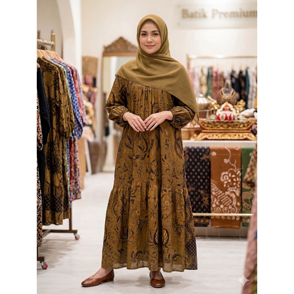 Gamis Batik Motif Sogan Bahan Paris Premium