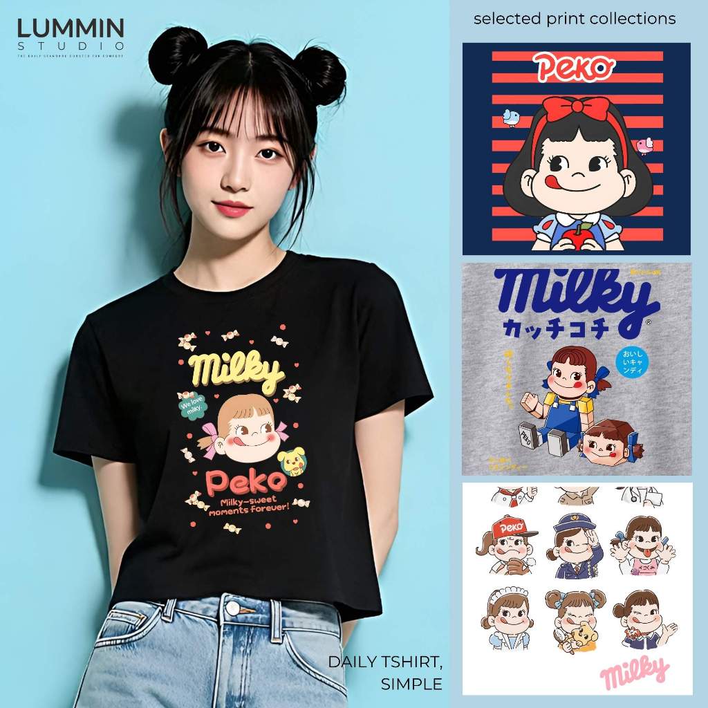 LUMMIN Kaos Wanita Crop Top Korean Style Peko Milky Permen Candy Sweet Retro - Graphic Tee - Tshirt 