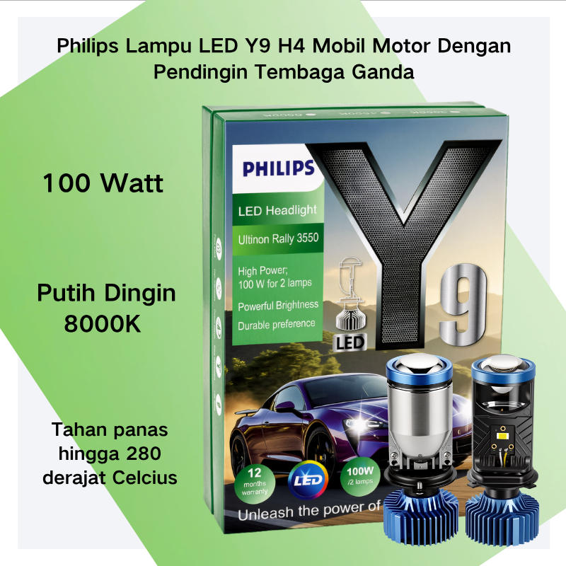 Philips H4 Y9 Lampu Depan Proyektor Bi-xenon  Laser H4 untuk Mobil dan Sepeda Motor (Lampu Jauh dan 