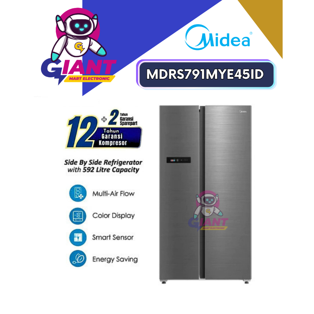 KULKAS SIDE BY SIDE 2 PINTU MIDEA MDRS791MYE45ID / MDRS791MYE45ID / MDRS-791MYE45ID 592 LITER