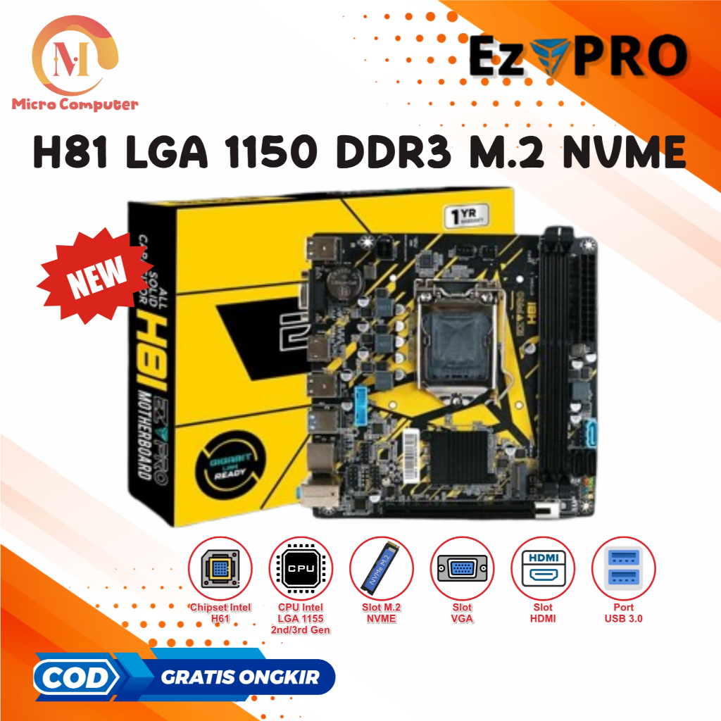 Motherboard Mobo Mainboard H81 EZPRO Socket LGA 1150 NVME USB 3.0