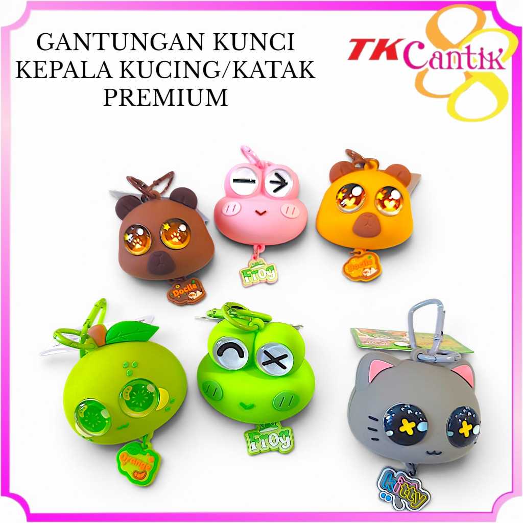 Gantungan Kunci Boneka Kepala Kucing Katak Premium Lucu Keychain Tas Imut