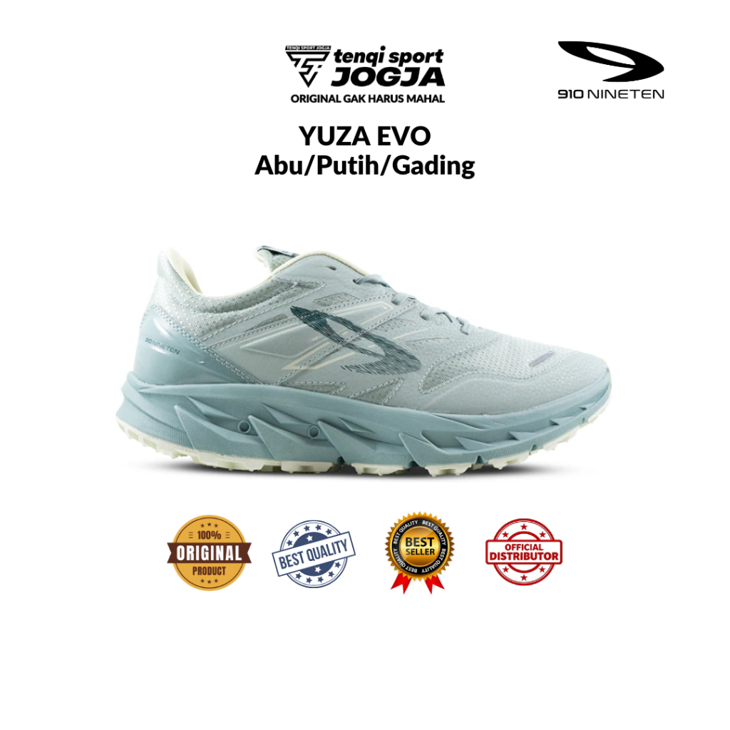 910 Nineten Yuza Evo - Sepatu Trail Running Original, Abu Muda Putih Gading, Outdoor, Hiking, Pria, 