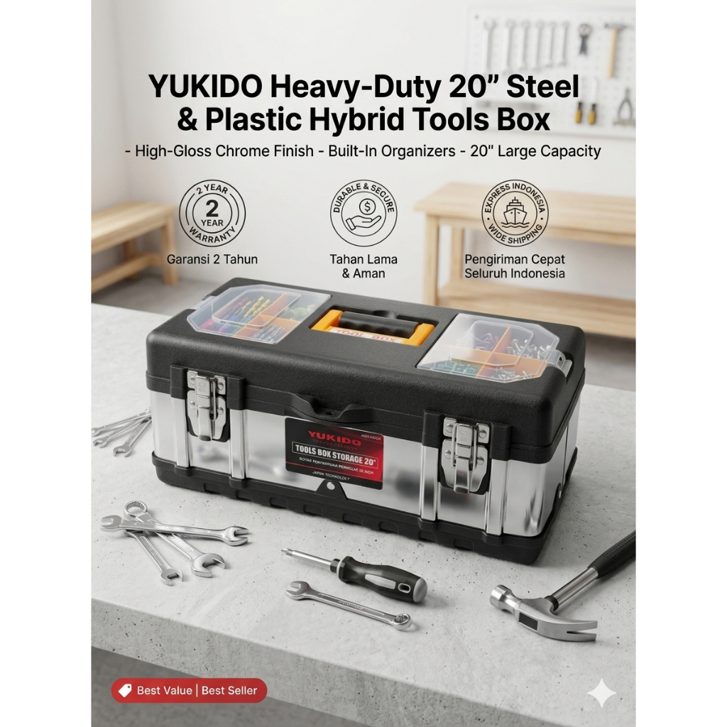 20 Inch Tool Box Stainless / Kotak Perkakas Stainless 20'' Kuat 2 Tingkat Tool Kit Toolbox alat perk