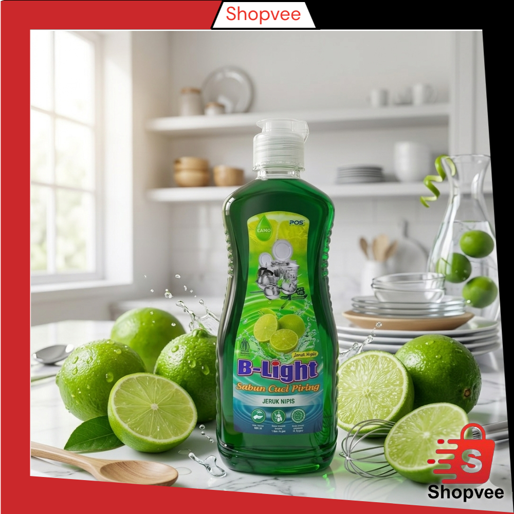 Shopvee B-Light Sabun Cuci Piring Jeruk Nipis 600ml - Cairan Pencuci Piring Ampuh Angkat Lemak & Bau