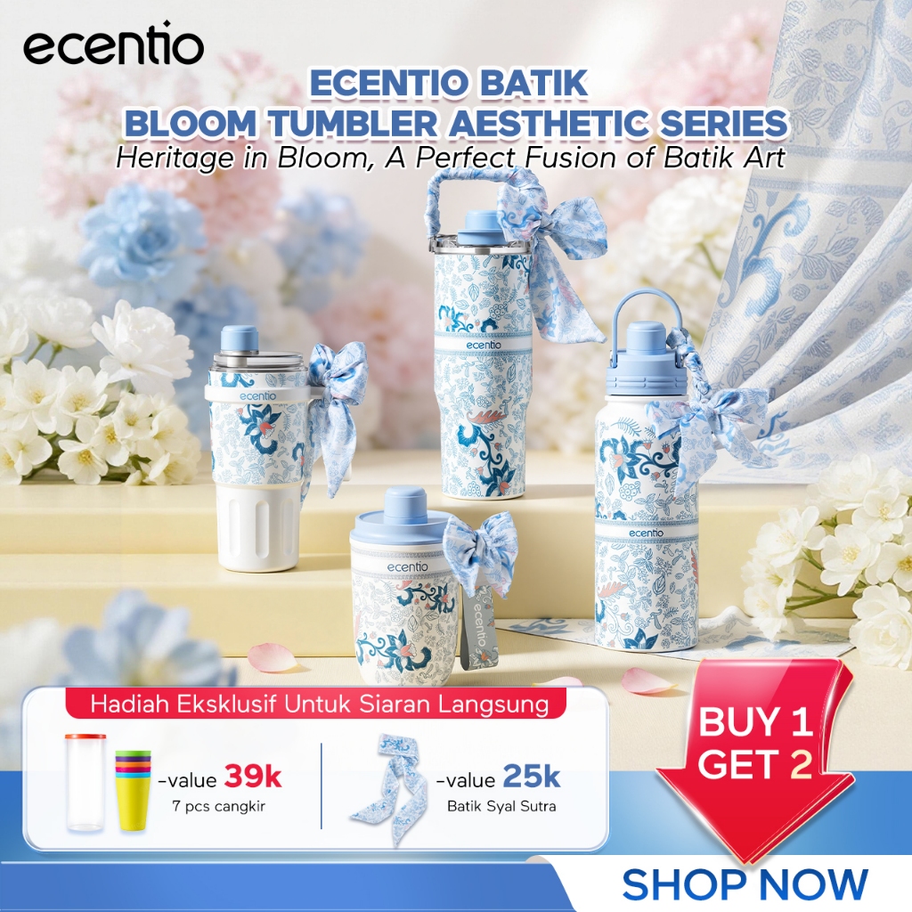 [shop live 2 pcs gift] ecentio Batik Bloom Tumbler Aesthetic Series Tumbler Stainless 316 Tahan