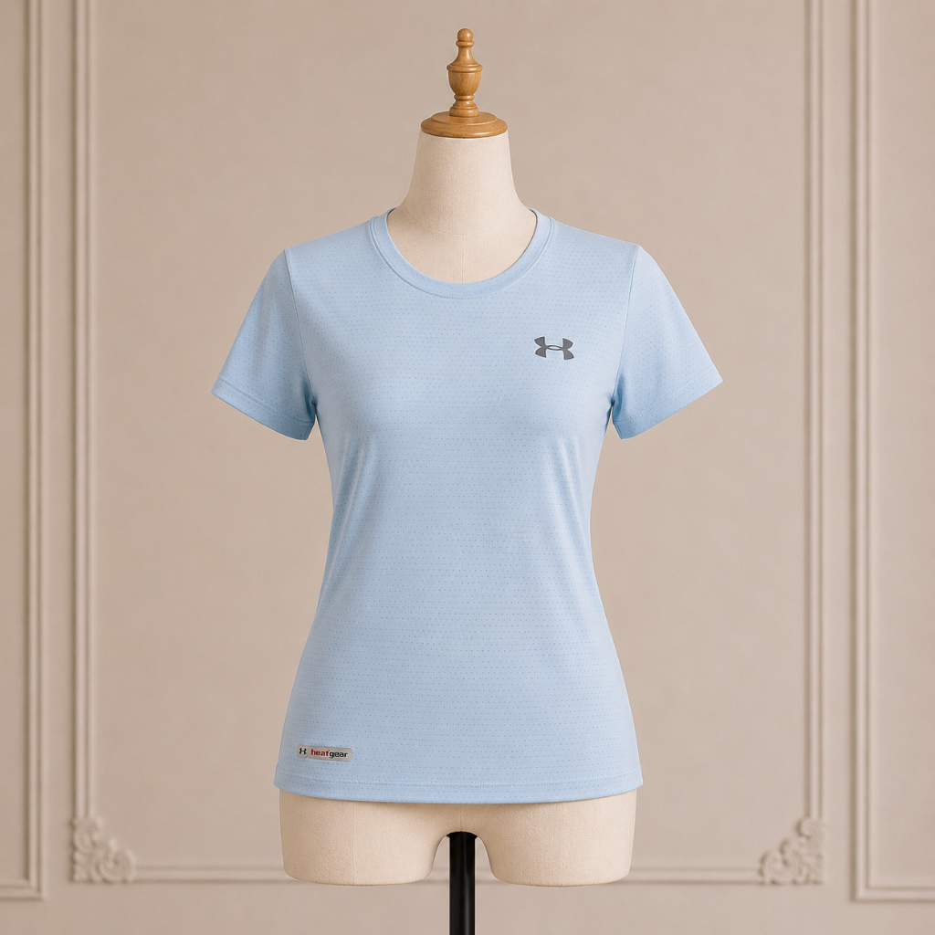 Under Armour HeatGear Wanita Original Baby Blue Size M Baju Olahraga Gym Running