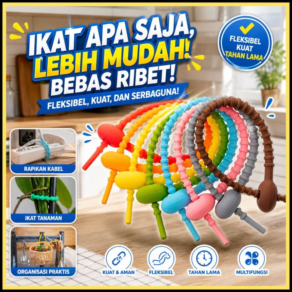 Pengikat Kabel Ties Silicon / Silikon Cable Organizer / Kabel Ties Silikon