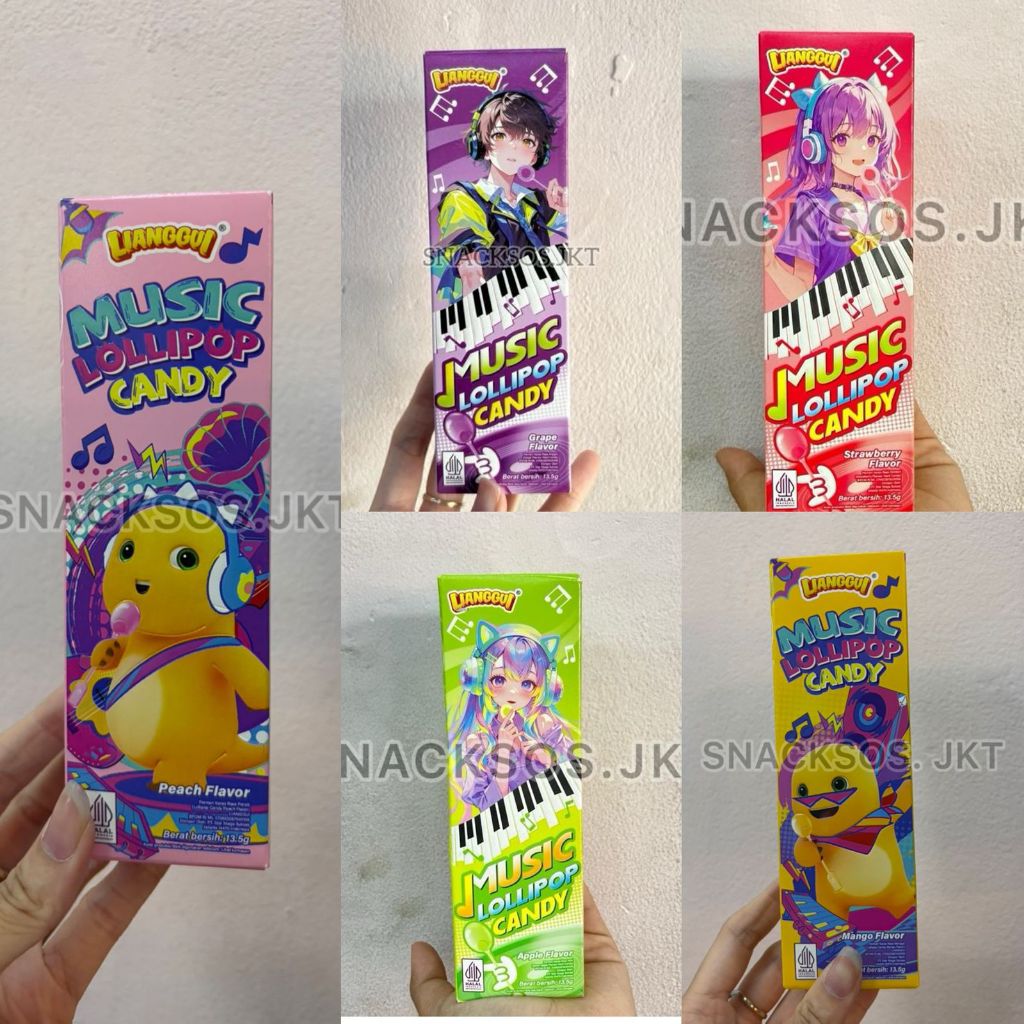 LIANGGUI MUSIC LOLLIPOP CANDY STRAWBERRY / APPLE / GRAPE / MANGO / PEACH 13.5G