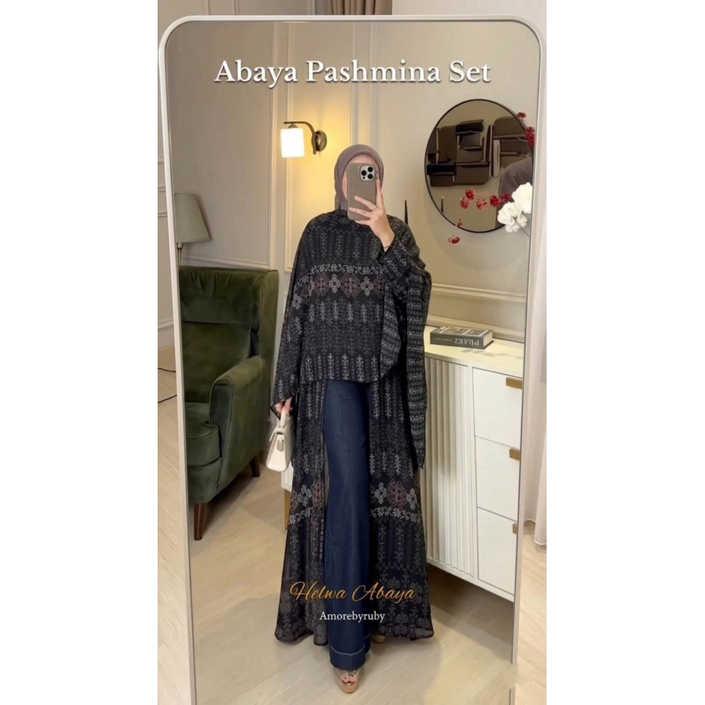 Helwa outer abaya set pashmina Amore by ruby gamis Amore ruby gamis abaya gamis set pashmina gamis k