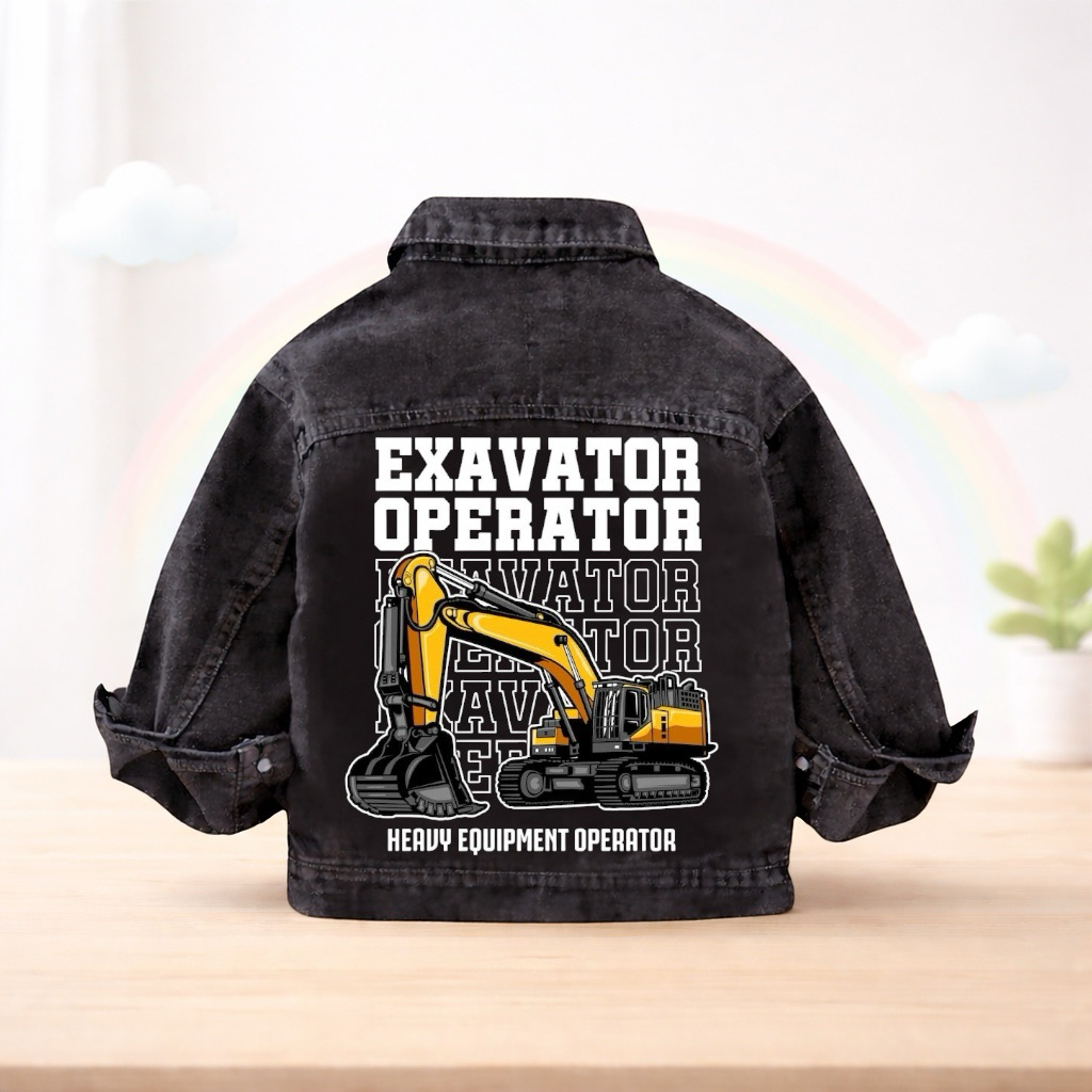 JAKET JEANS ANAK COWOK HITAM  DAN BIRU EXAVATOR TRUCK MONSTER UMUR 1-12 TAHUN / JAKET LAKI LAKI KARA