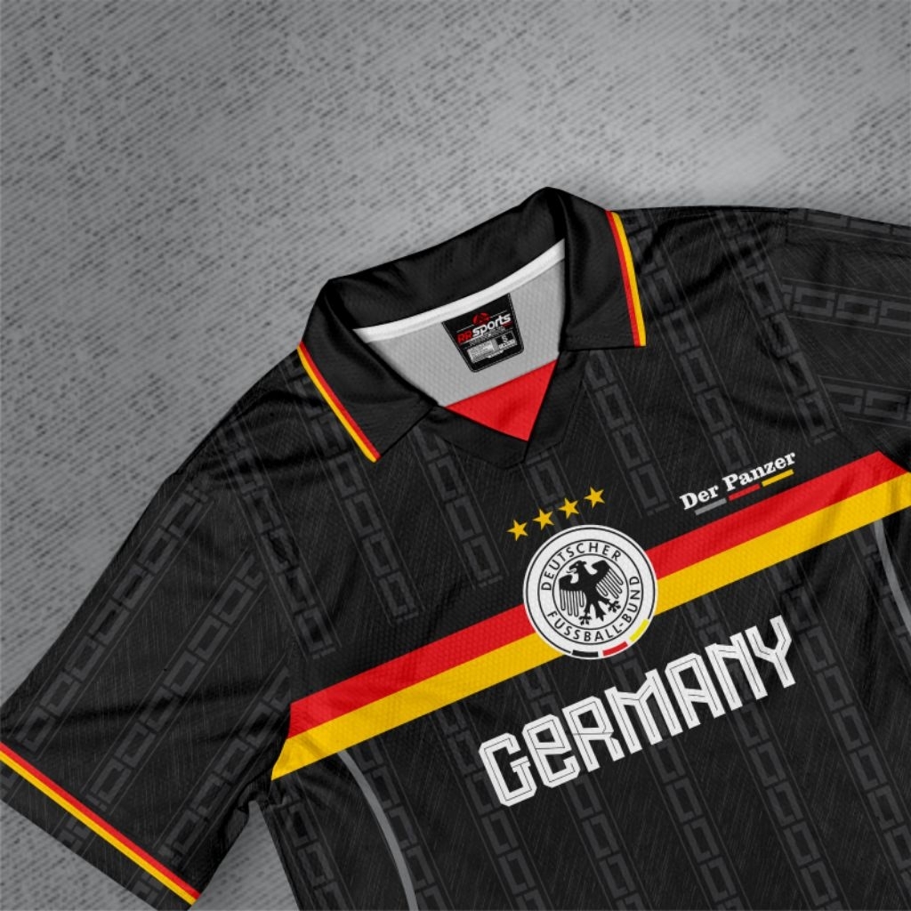 415 Clothing Jersey Bola German Hitam Vintage Full Printing Baju Olahraga jerman Retro Pria Wanita