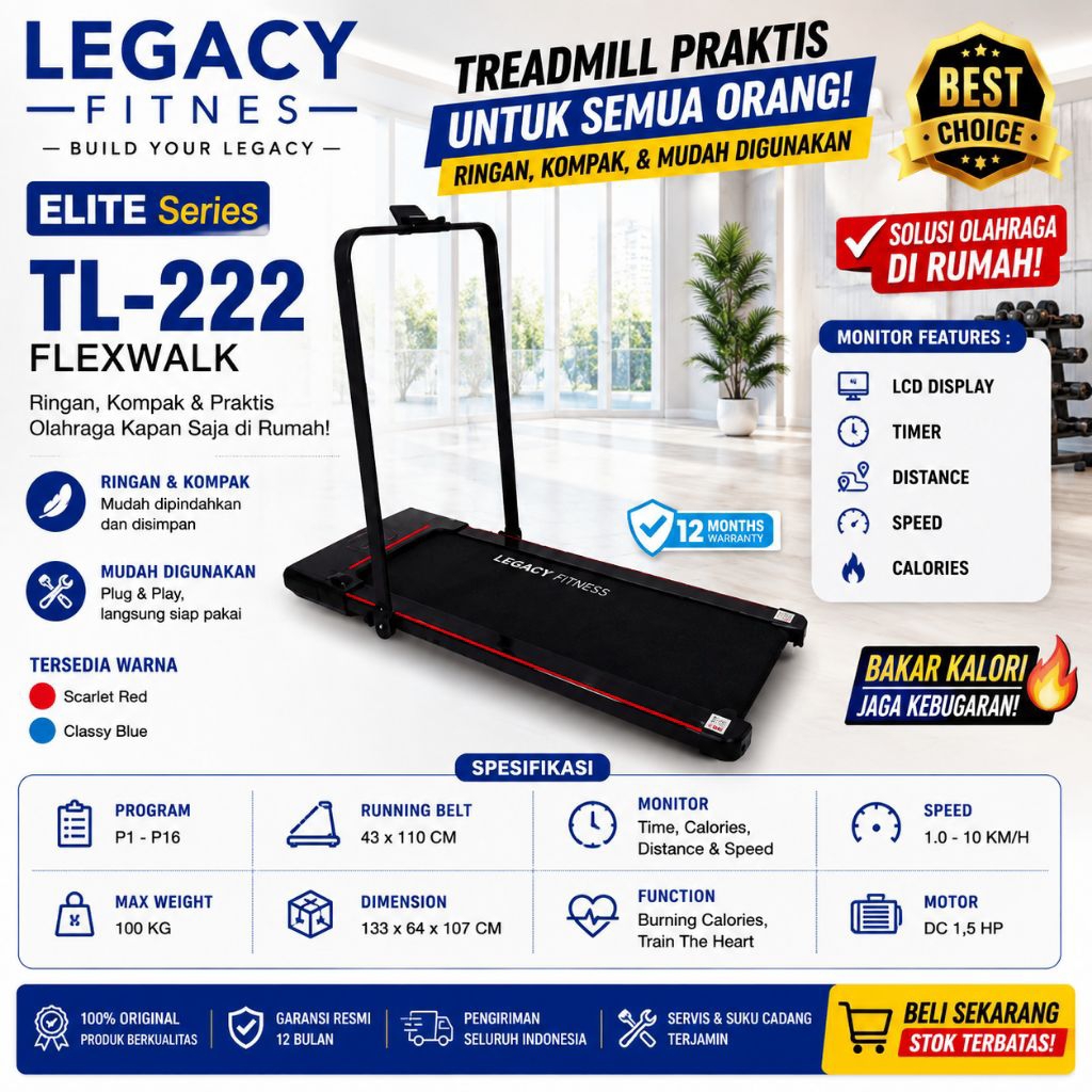 Treadmill elektrik TL-222 walking pad run big TL 222 total fitnes