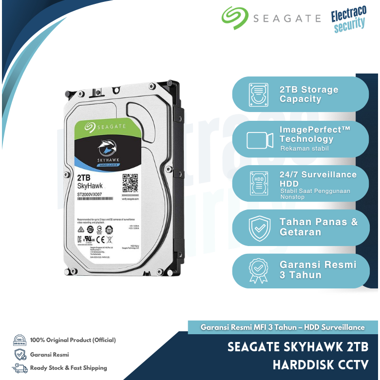 Seagate SkyHawk 2TB Harddisk CCTV – Garansi Resmi MFI 3 Tahun – HDD Surveillance