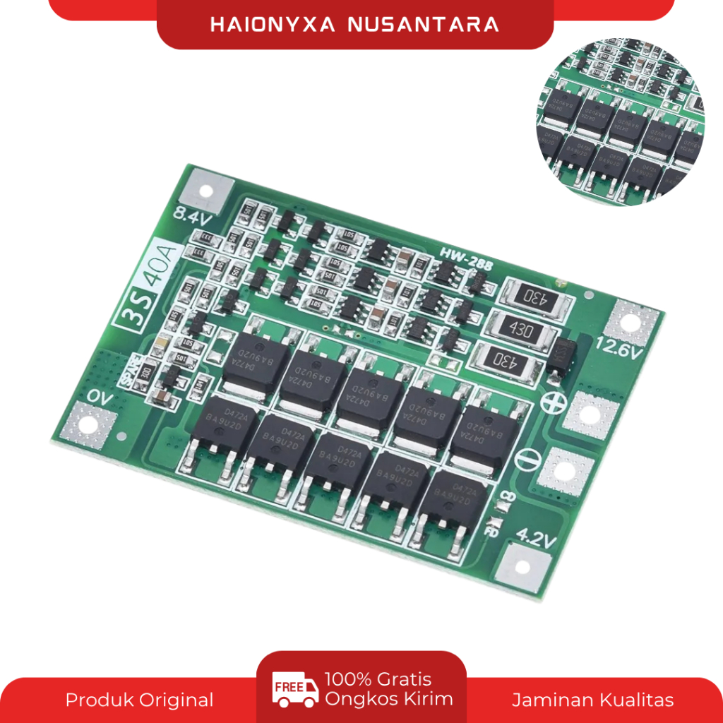 BMS 3S 40A BALANCED 12V 11.1V 12.6V Baterai Li-ion Lithium 18650 Charger Module BMS 3S 40A 12.6V Bal