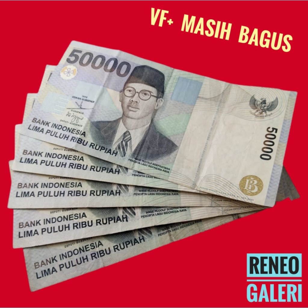 VF+ Asli 50.000 rupiah WR Supratman tahun 1999 Rp 50000 Soepratman uang kertas kuno Indonesia duit j