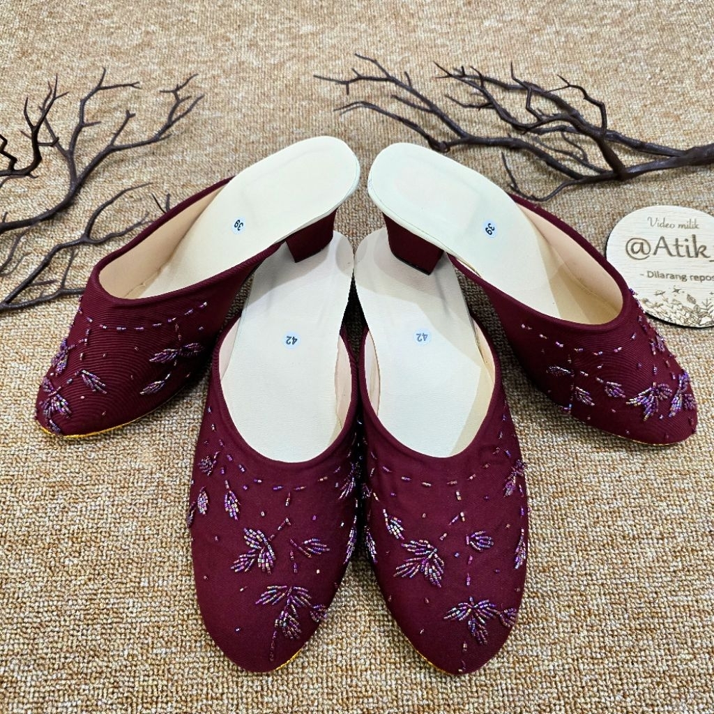 selop pengantin Payet pria dan wanita merah maroon payet daun