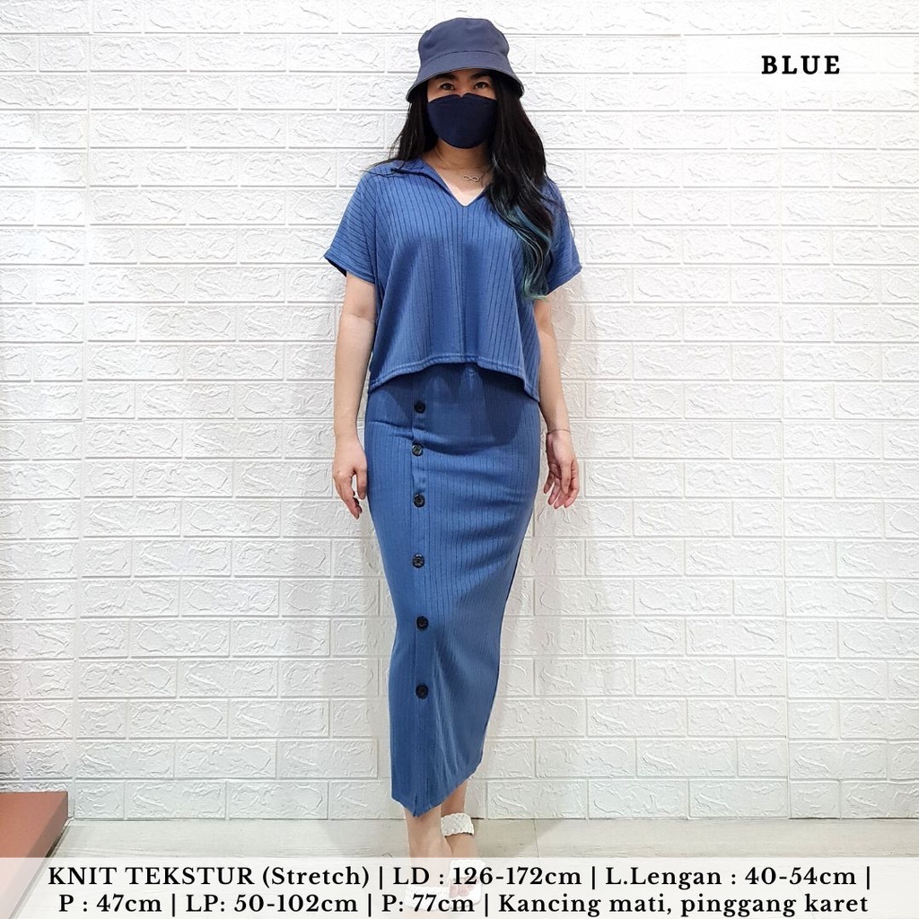 Terbaru Karina Button Knit One Set Polos | Rib Rok Knit Wanita Rok Span Wanita Terbaru Setelan Wanit