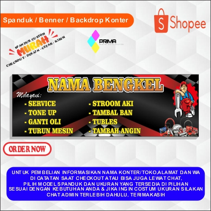 BANNER SPANDUK BENGKEL MOTOR CUSTOM DESAIN & UKURAN/PROMOSI BENGKEL MOTOR