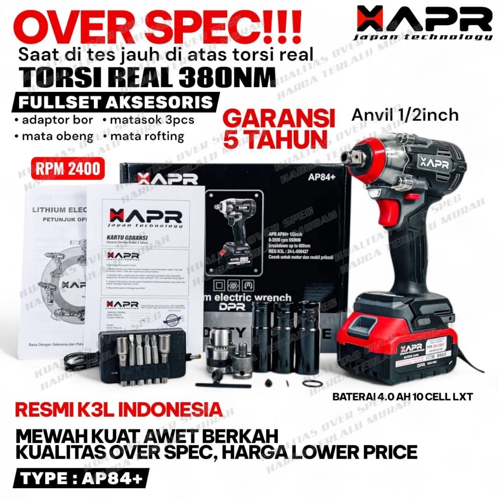 XAPR raja impact wrench type AP84+ 380NM++ 1 baterai lxt mesin pembuka baut roda bengkel motor ORIGI