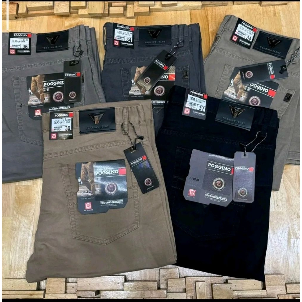POGGINO } Celana Katun Canvas Pria Poggino Original