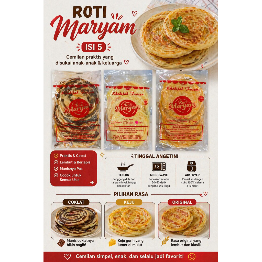 Roti Maryam Canai Cane isi 5 Original Coklat Keju Frozen Food Bandung